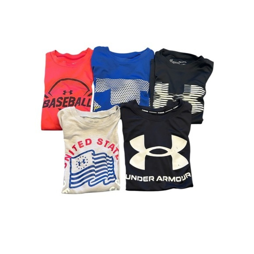 Under Armour Boys Youth Small (YSM) HeatGear Shirt Bundle – Lot of 5